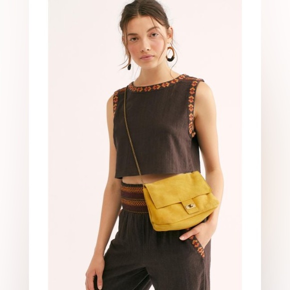 FREE PEOPLE Suede Shoulder bag Honey Golden Yellow NWT - Picture 4 of 8